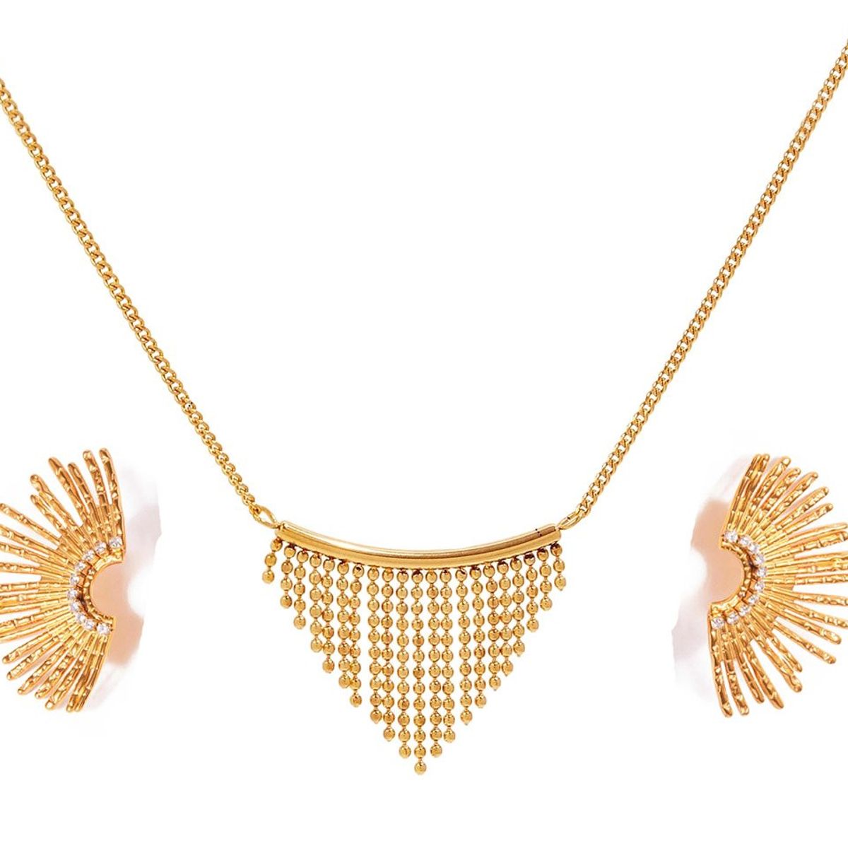 LA TIENDA 88 JOYAS Y ACCESORIOS - La Tienda 88 - Set Collar y Aretes Mujer Acero Waterproof - Amarillo