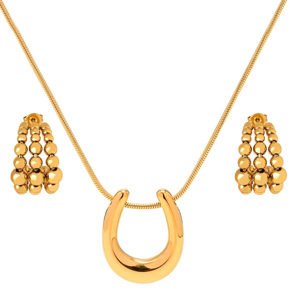 LA TIENDA 88 JOYAS Y ACCESORIOS - La Tienda 88 - Set Collar y Aretes Mujer Acero Waterproof - Amarillo