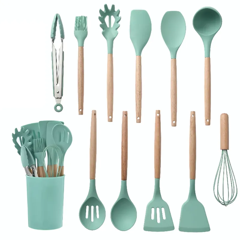 GENERICO - Set De 12 Utensilios De Cocina De Silicona - Verde