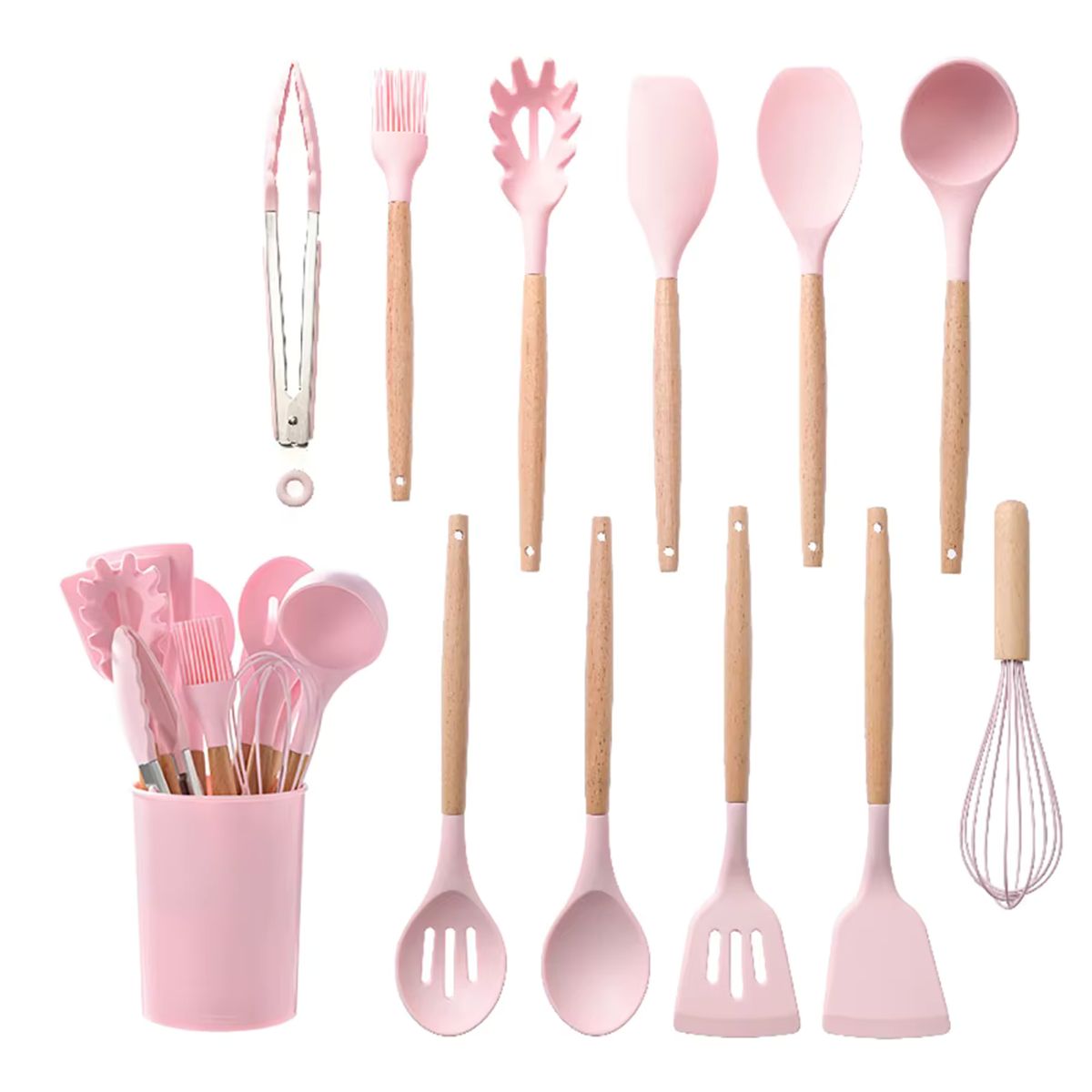 GENERICO - Set De 12 Utensilios De Cocina De Silicona - Rosado