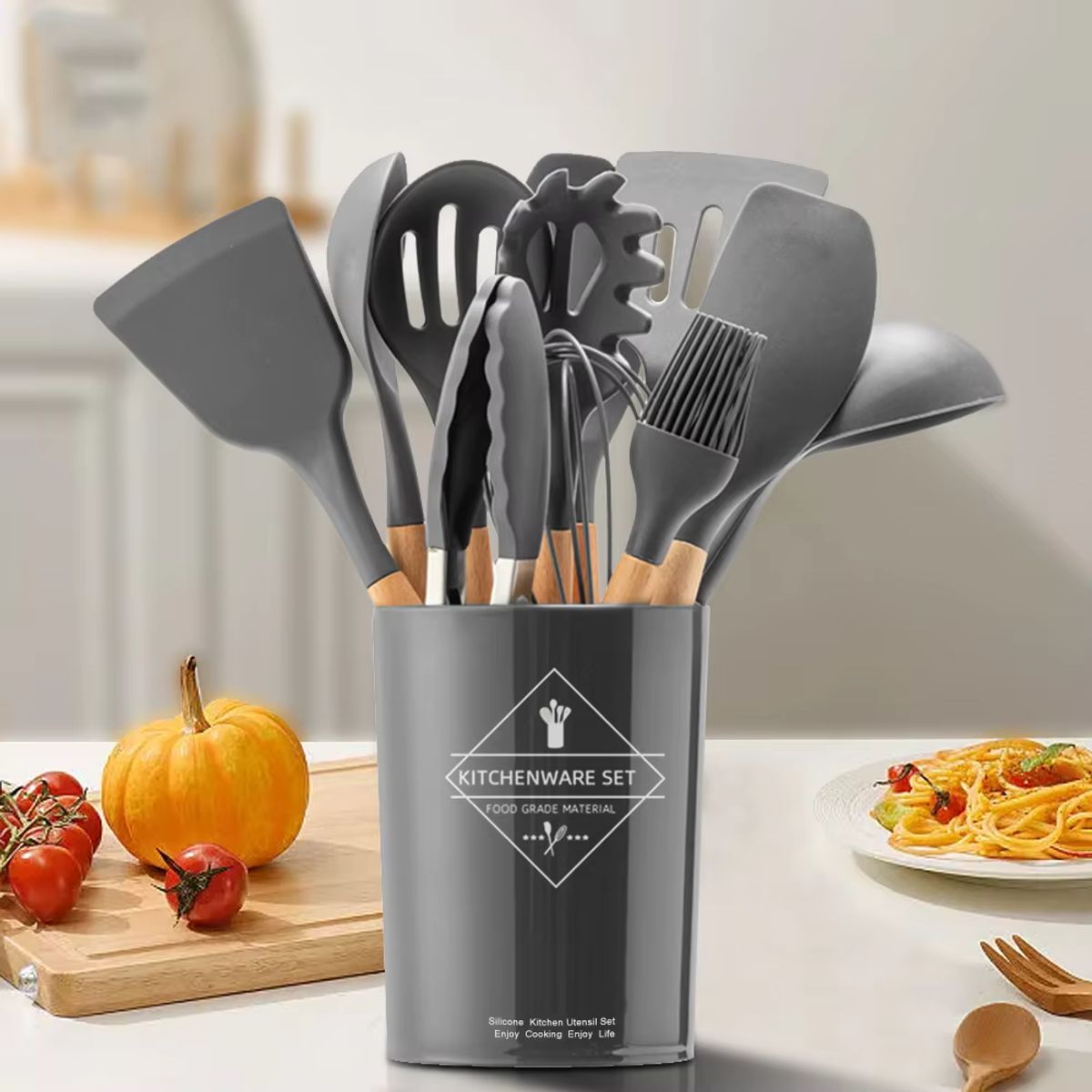 GENERICO - Set De 12 Utensilios De Cocina De Silicona - Negro