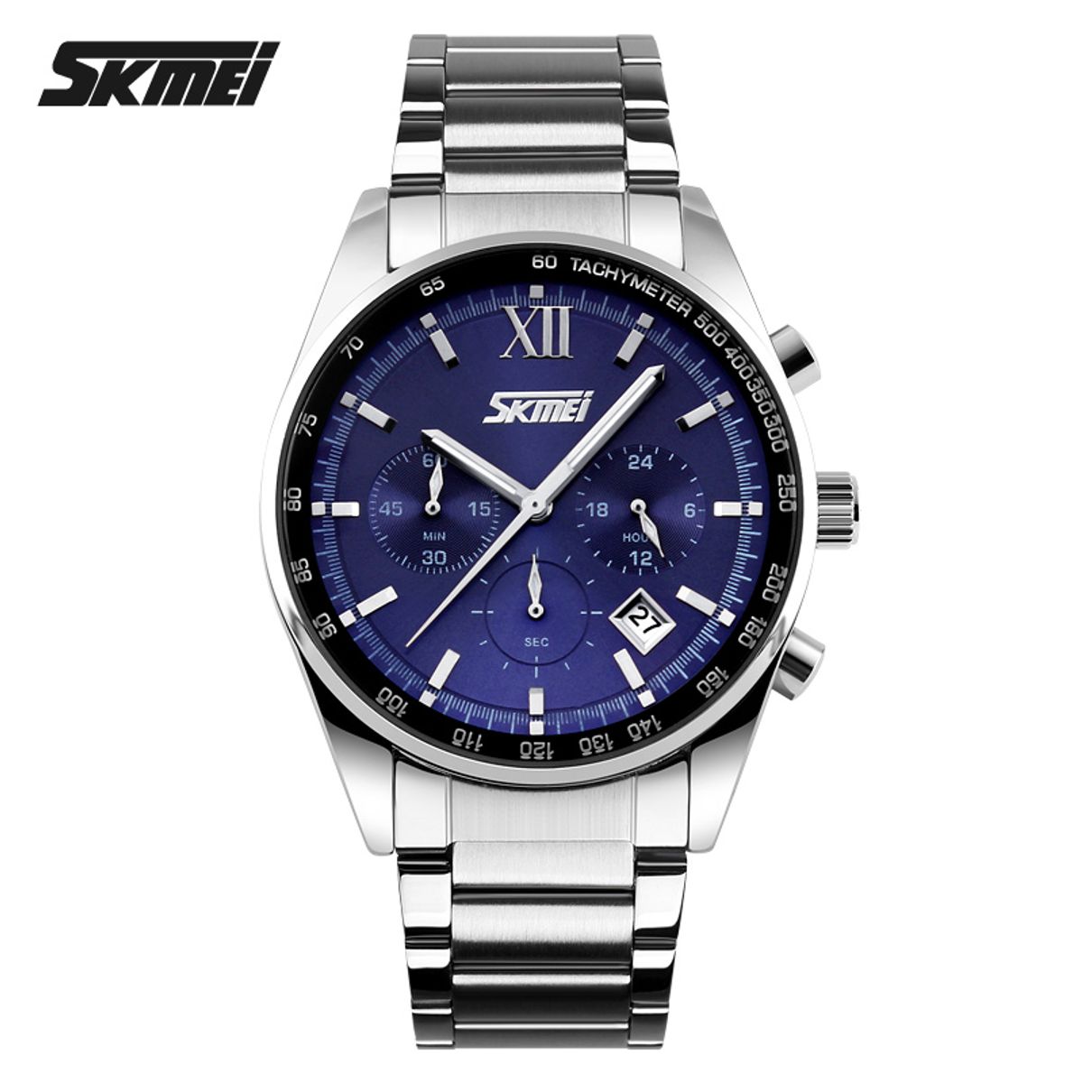 SKMEI - Reloj Skmei 9096 Cronómetro 3 diales Correa Acero Para Caballero