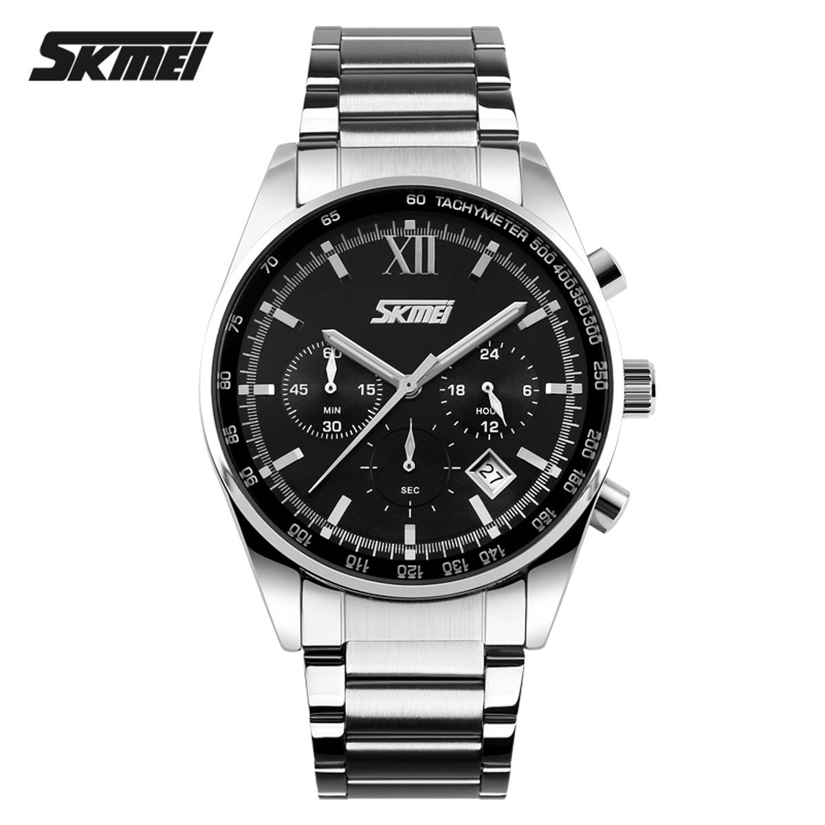 SKMEI - Reloj Skmei 9096 Plateado fondo Negro Cronómetro
