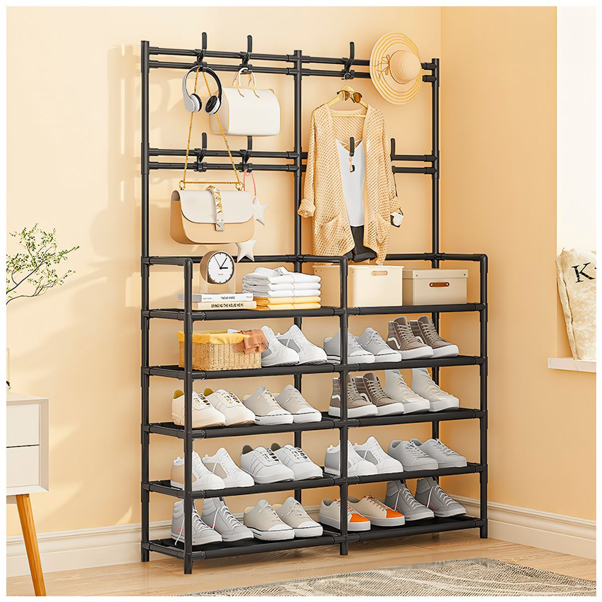 KELLER - Zapatera Perchero 5 Niveles 2 Cuerpos Moderno Negro S37