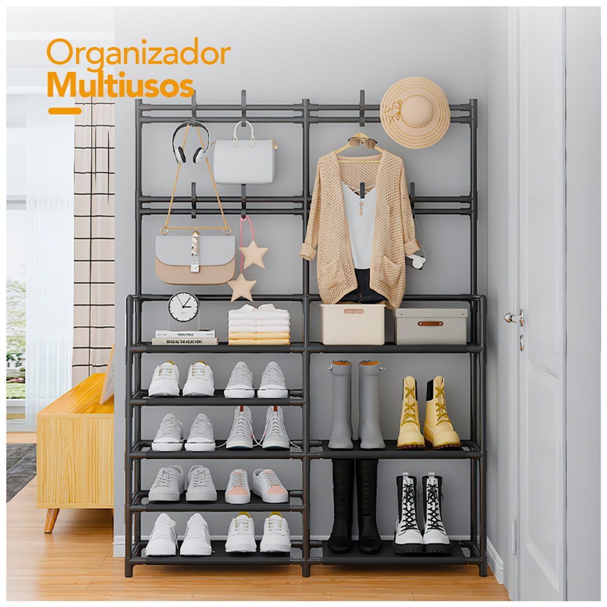 KELLER - Zapatera Perchero 5 Niveles 2 Cuerpos Moderno Negro S37