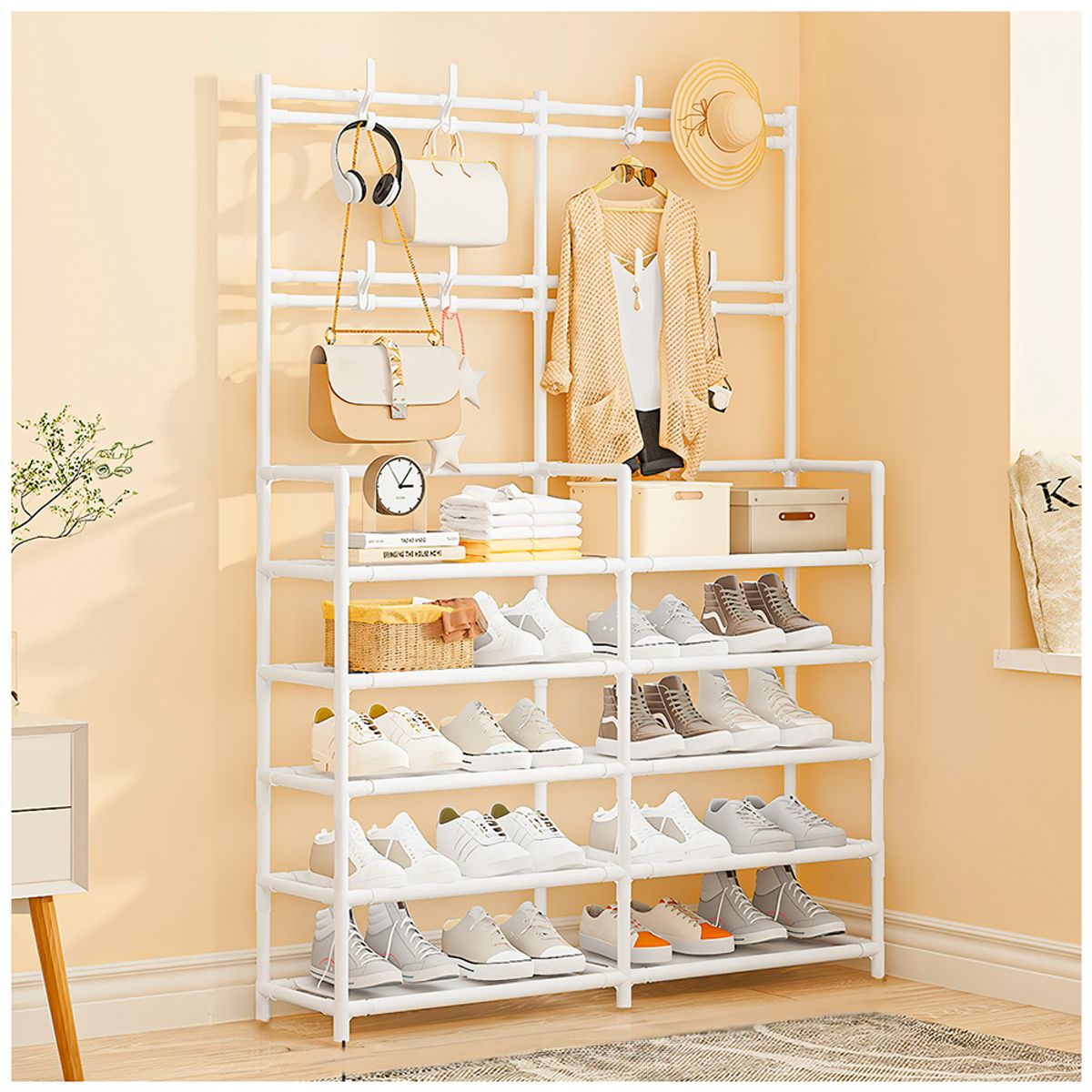 KELLER - Zapatera Perchero 5 Niveles 2 Cuerpos Moderno Blanco S37