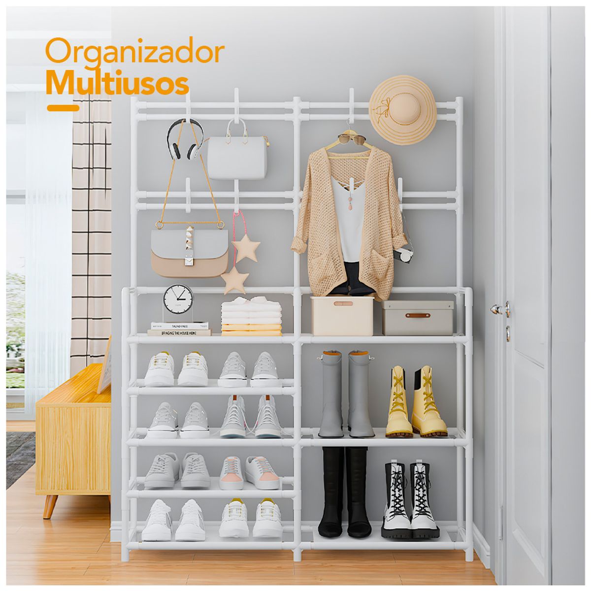 KELLER - Zapatera Perchero 5 Niveles 2 Cuerpos Moderno Blanco S37