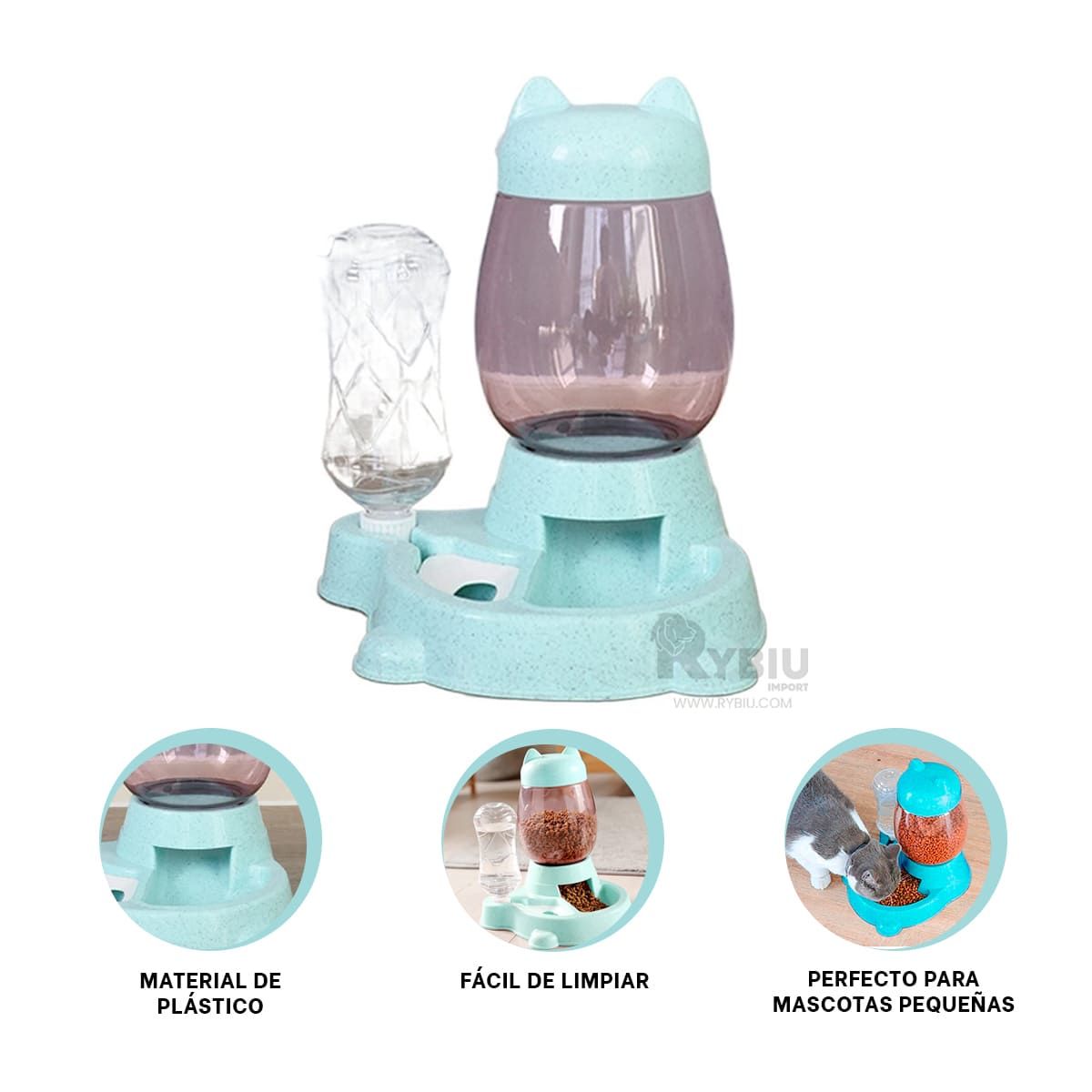 GENERICO - Comedero para Gatos Facil de Limpiar Celeste Y+Stickers