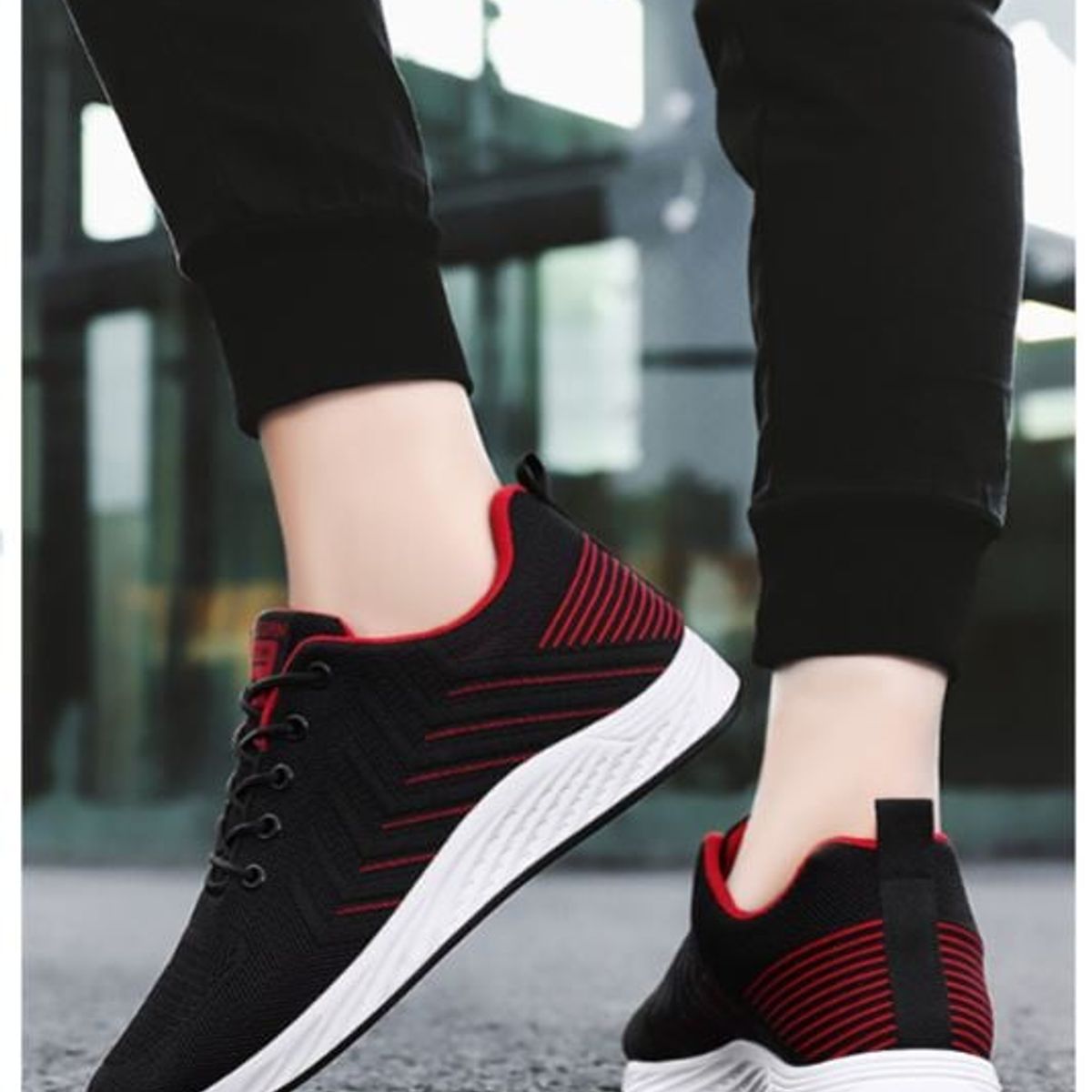 GENERICO - ZAPATILLA PARA HOMBRE SOSTORM -NEGRO-ROJO-B603