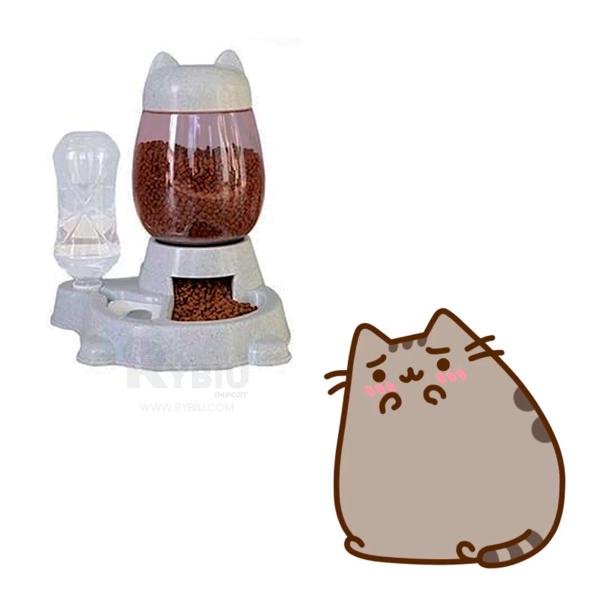 RYBIU IMPORT - Comedero y Bebedero Unido Pet de Gato de Color Gris
