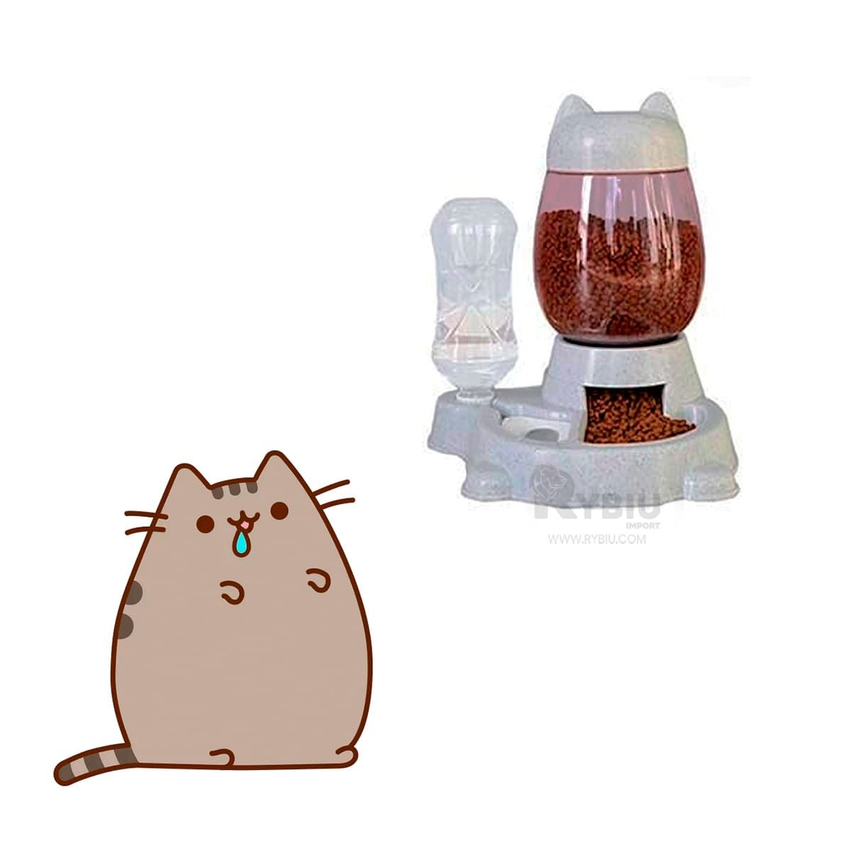 RYBIU IMPORT - Comedero y Bebedero Unido Pet de Gato de Color Gris