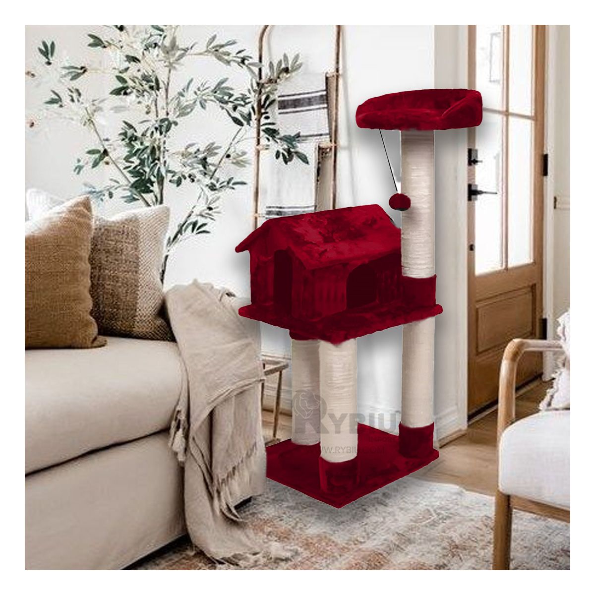 RYBIU IMPORT - Gym de Gato Casa de 3 Pisos de Color Rojo