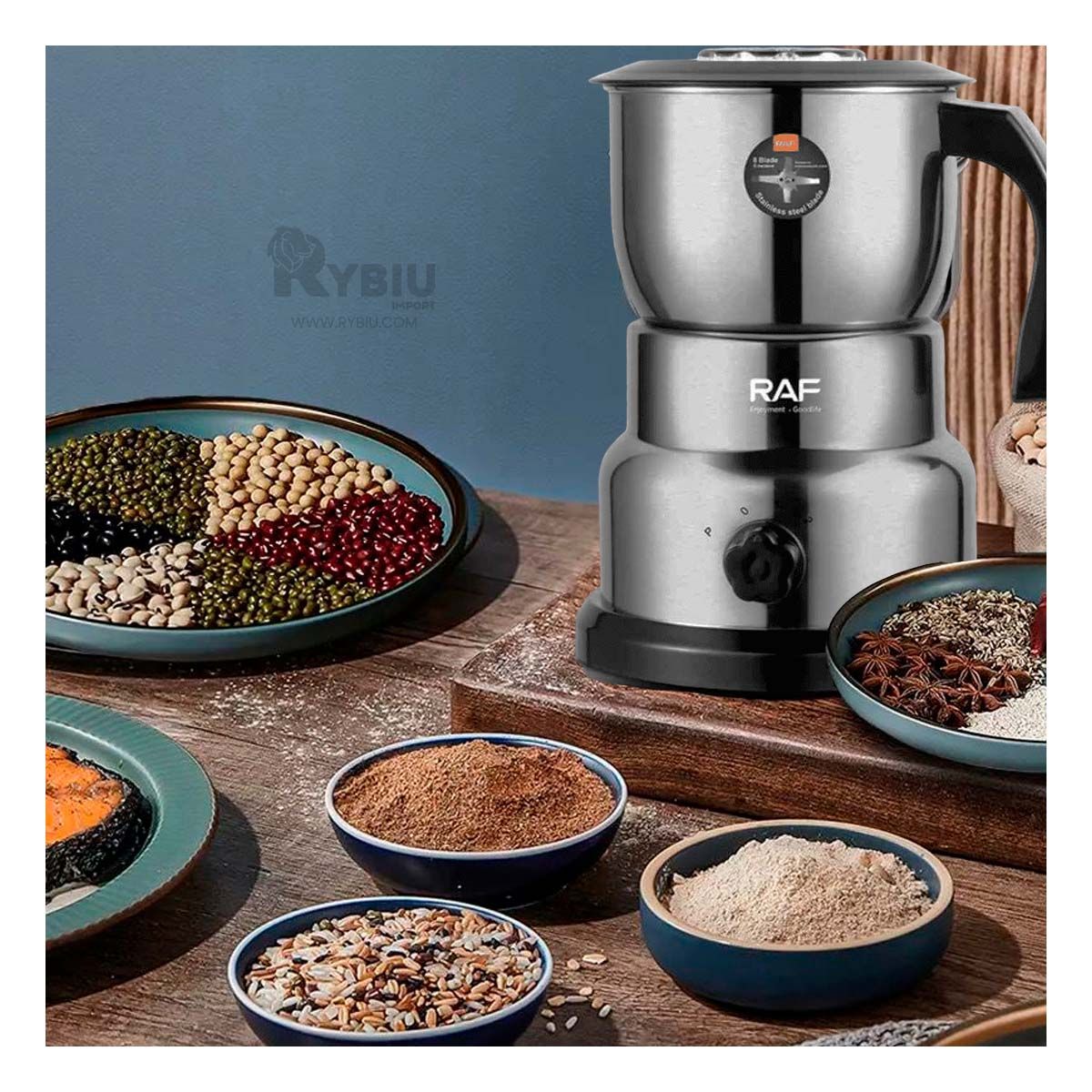 RYBIU IMPORT - Moledor de Cafe en Color Plateado Y+Papel de Regalo