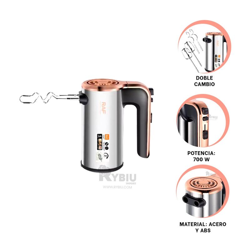 RYBIU IMPORT - Mezcladora de Acero Inoxidable en Plateado Y+Ligas de Regalo