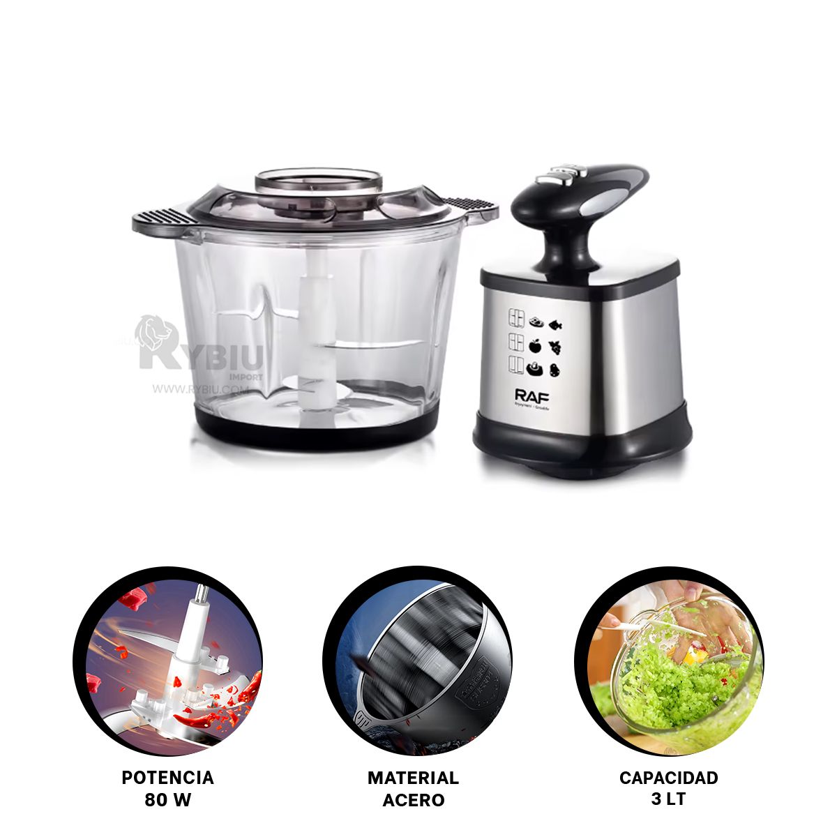 RYBIU IMPORT - Triturador Electrico 3L en Negro Y+Banderitas Adhesivas