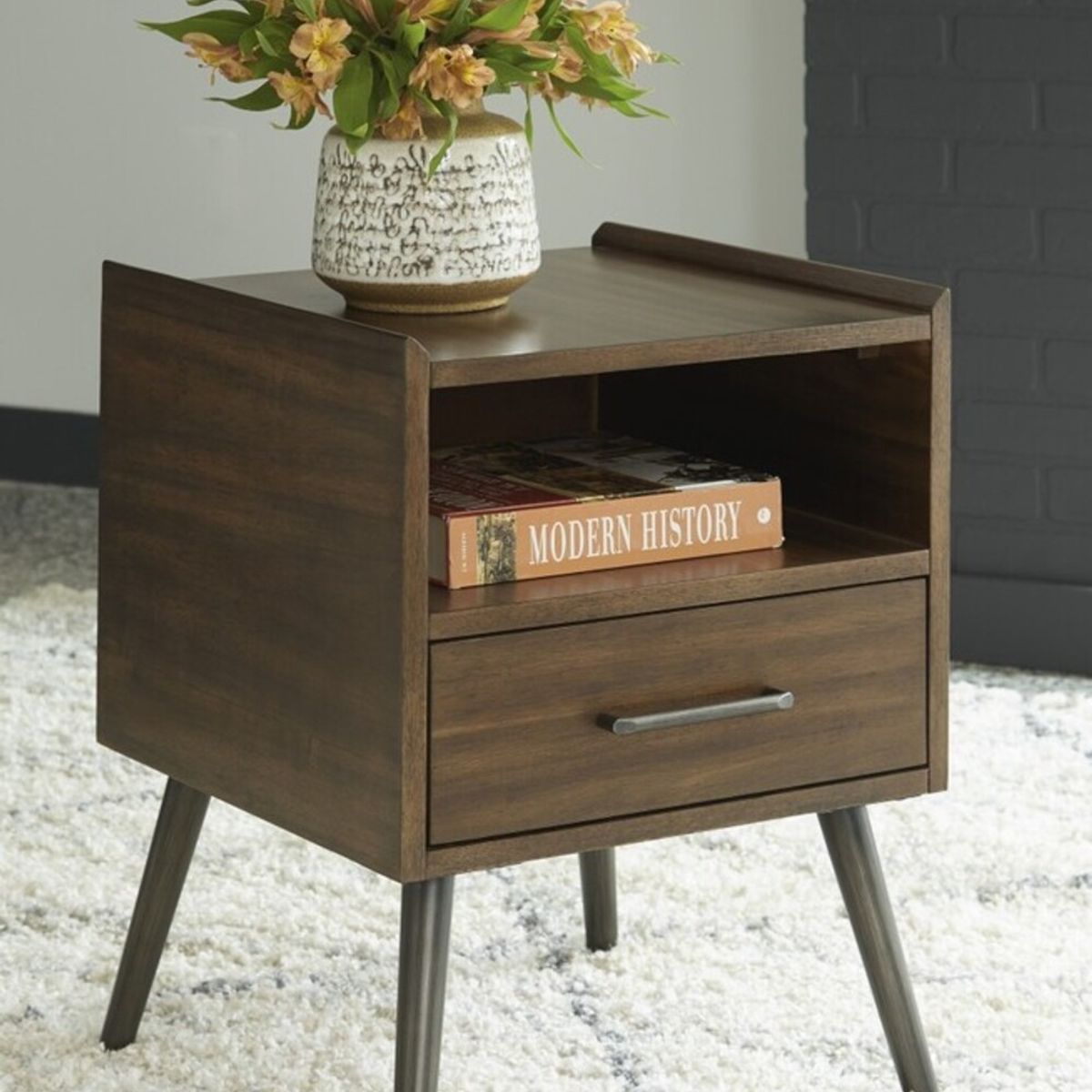 TU MESITA - Mesa Lateral Rústica Majer color Marrón 1 cajon TU MESITA