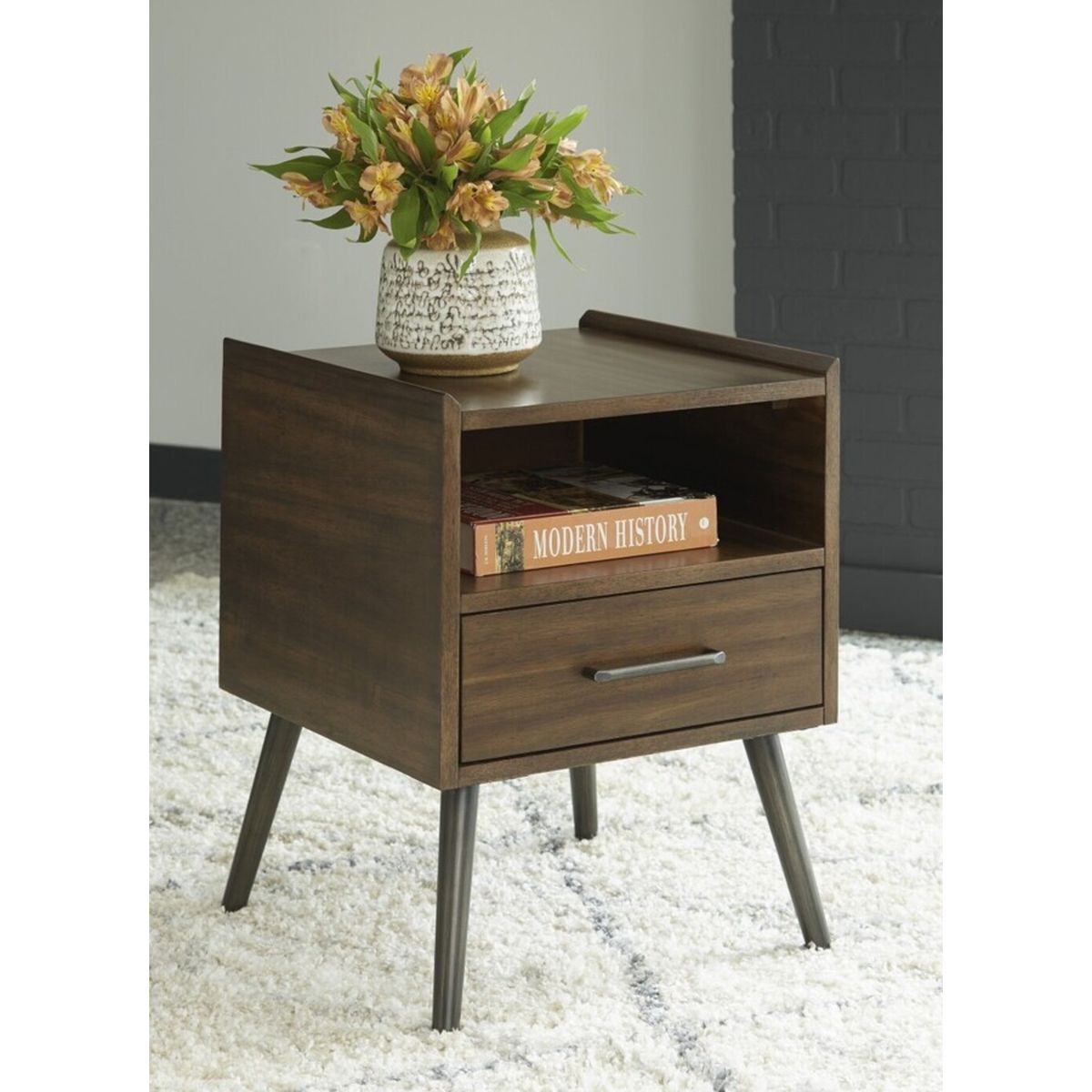 TU MESITA - Mesa Lateral Rústica Majer color Marrón 1 cajon TU MESITA