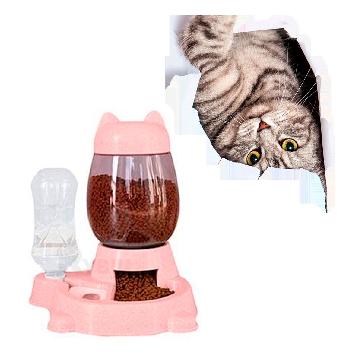 GENERICO - Comedero y Bebedero Unido Pet de Gato de Color Rosado