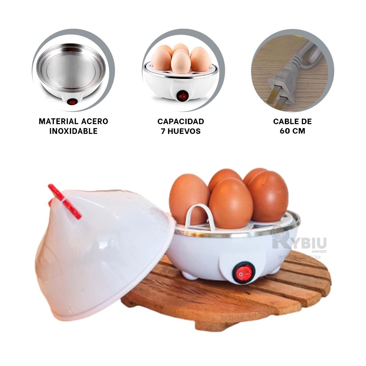 RYBIU IMPORT - Maquina para Ebullir Huevos de Tono Blanco Y+Gift MiniAgenda