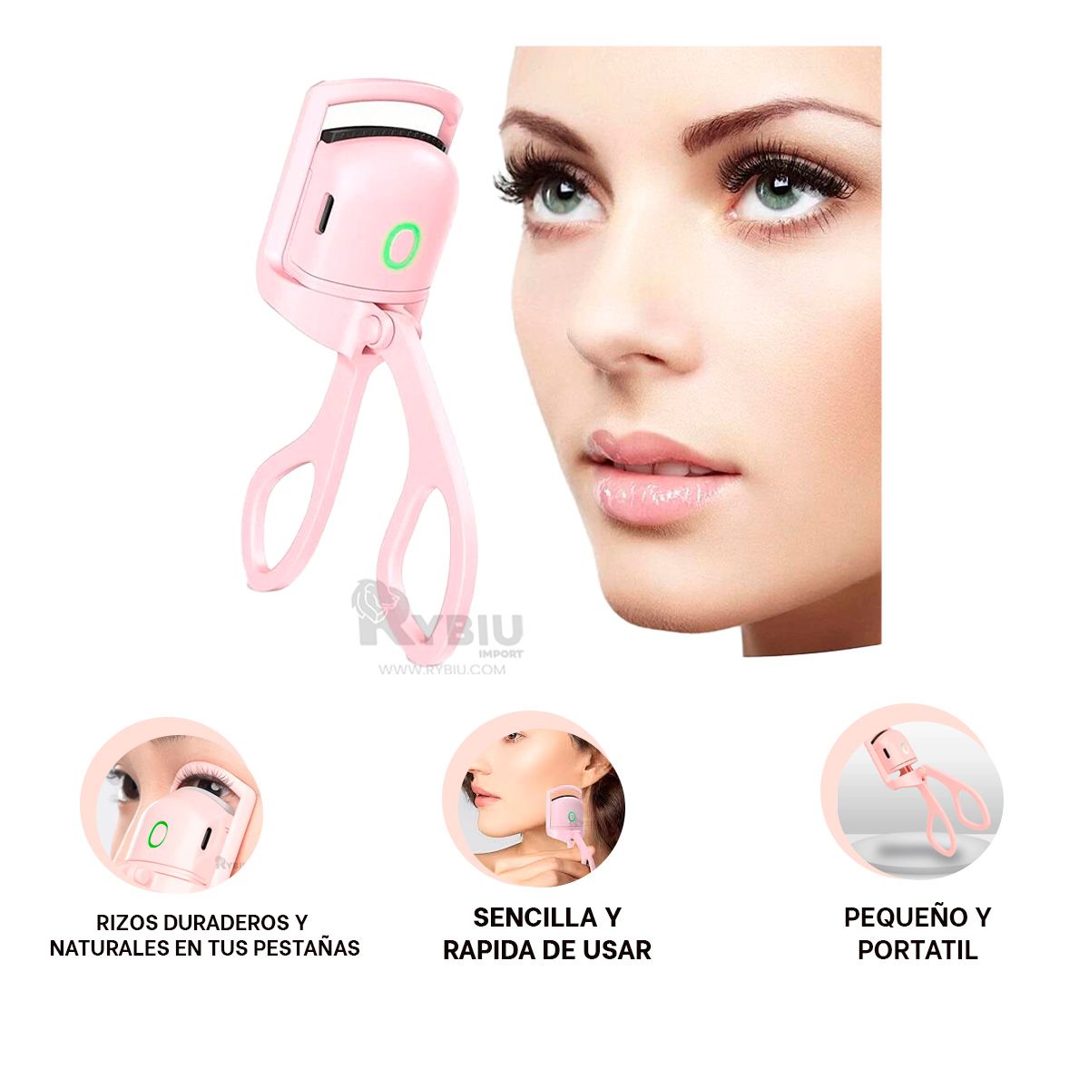 GENERICO - Curling Practico para Pestañas Rosado Y+Banderitas Adhesivas