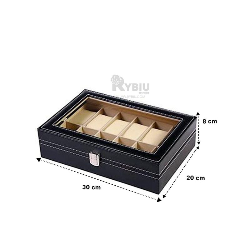 GENERICO - Caja Util para Relojes Tono Negro Y+Regalo Ligas para Peinar