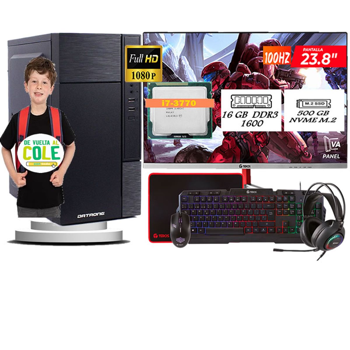 HALION - Computadora Pc Intel Core i7 3770  Monitor 24 fhd' RAM 16 GB SSD 500 GB