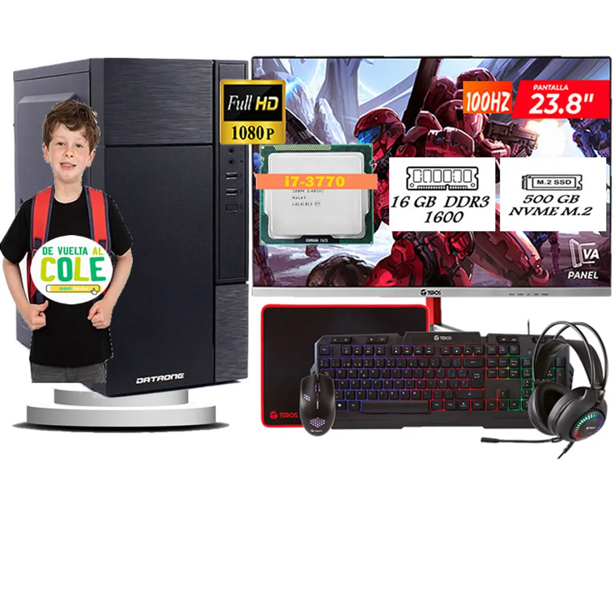 HALION - Computadora Pc Intel Core i7 3770  Monitor 24 fhd' RAM 16 GB SSD 500 GB