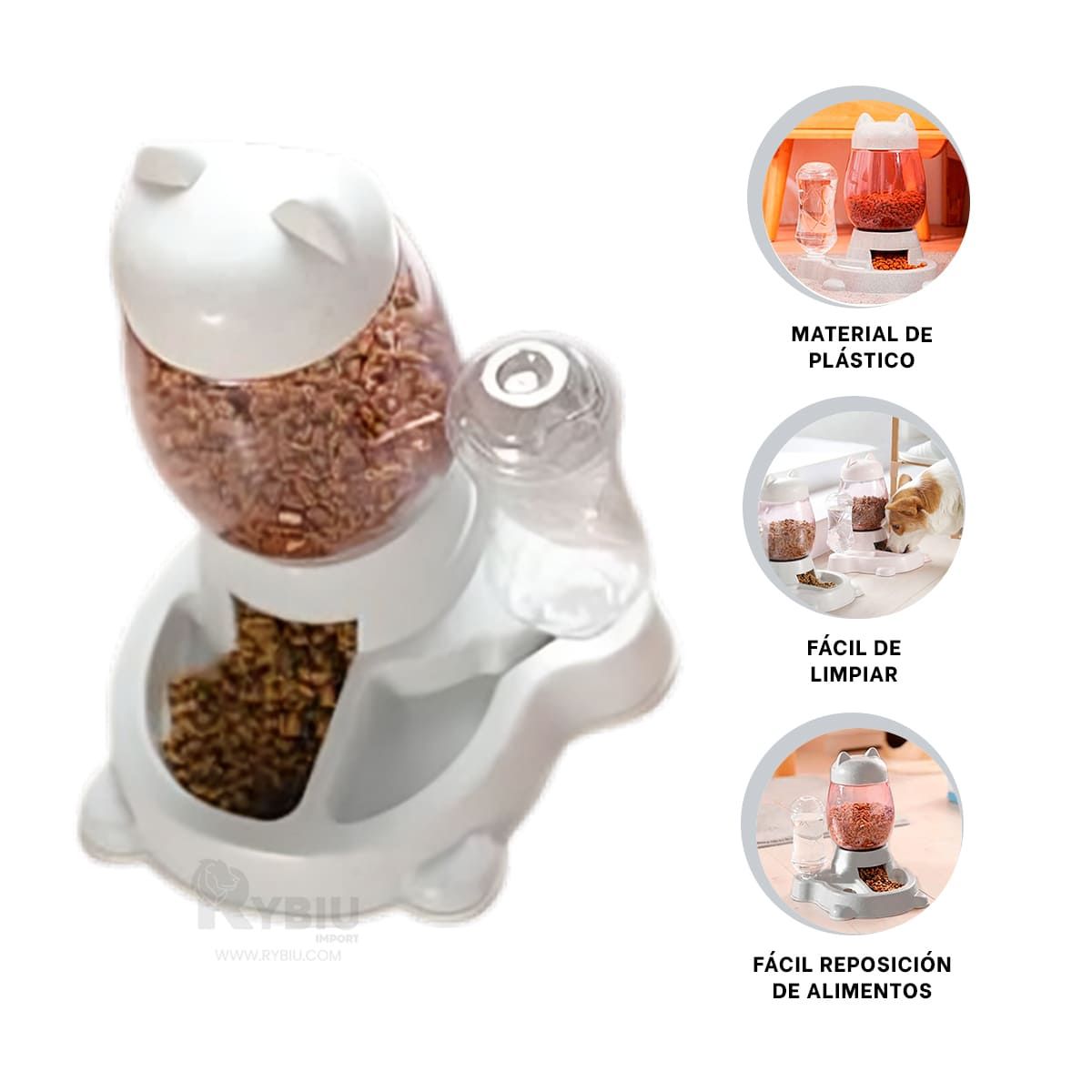 GENERICO - Plato Estilizado con Bebedero de Color Gris Y+Stickers