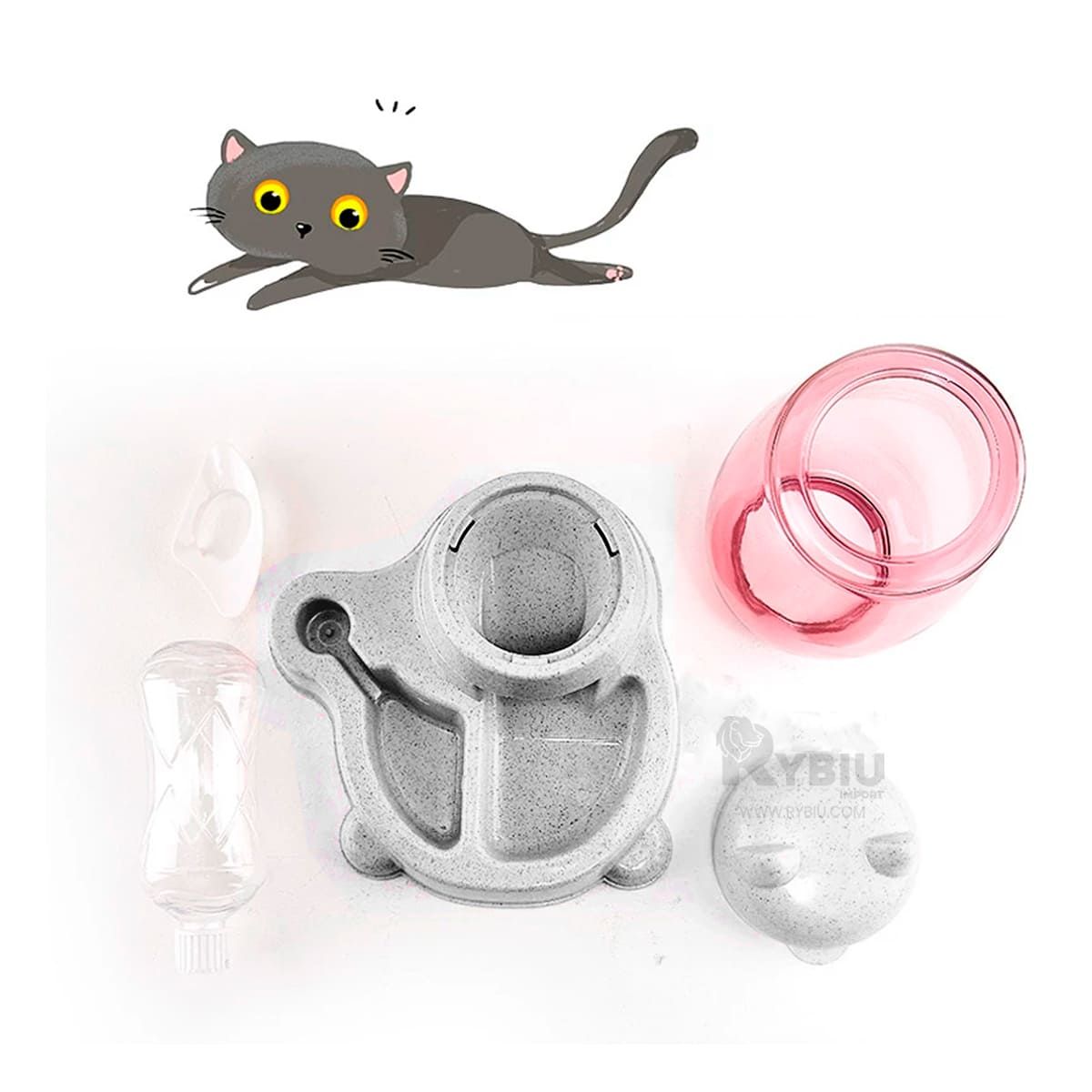 GENERICO - Plato Estilizado con Bebedero de Color Gris Y+Stickers