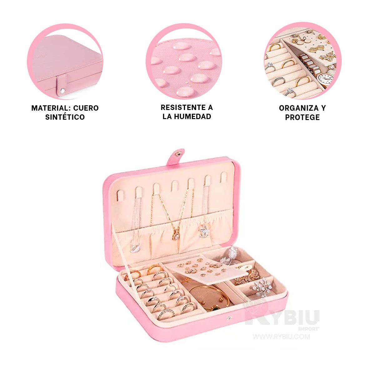 GENERICO - Estuche Bonito de Aretes en Rosa Y+Regalo Ligas para Peinar