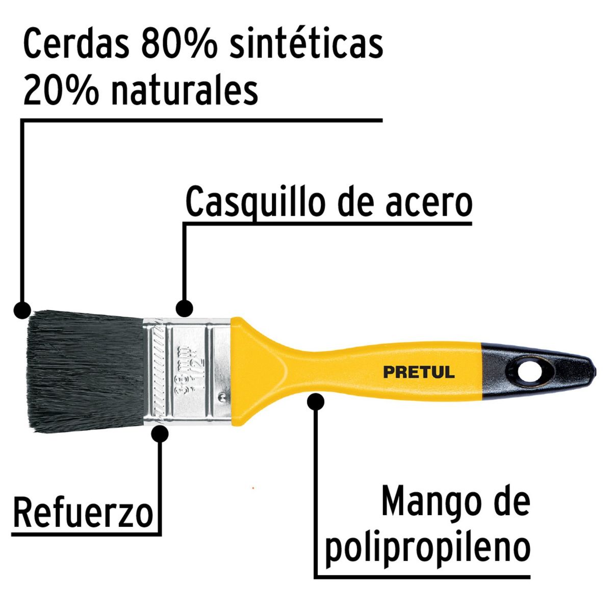 TRUPER - Brocha 1.5 pulgadas para fino acabado,  Pretul TRUPER