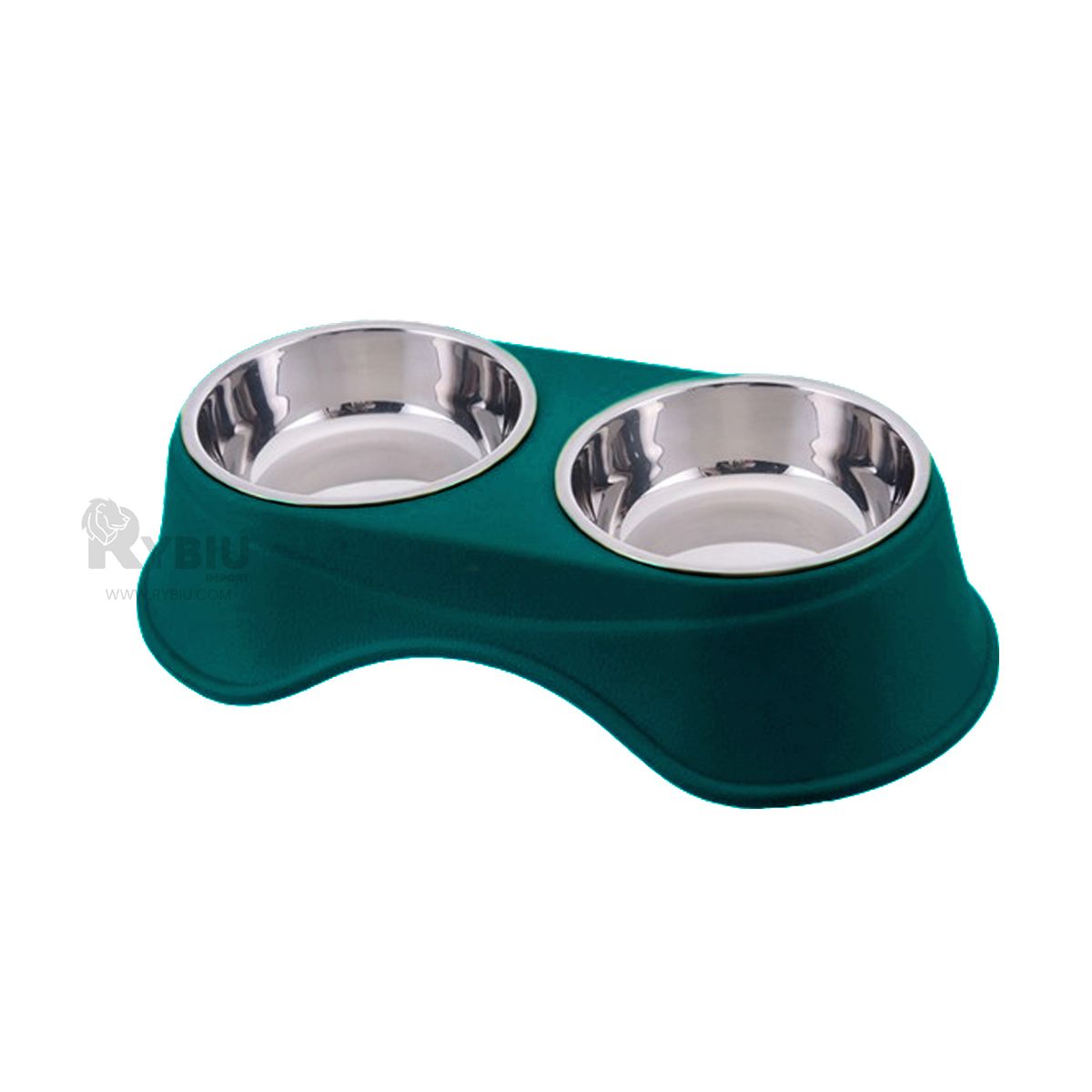 RYBIU IMPORT - Comedero Alto Doble con Platos de Acero Verde Oscuro