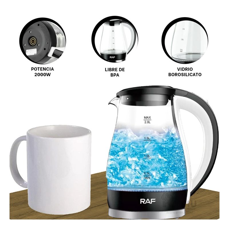 RYBIU IMPORT - Tetera Automatica de 2L en Negro Y+Gift Stickers