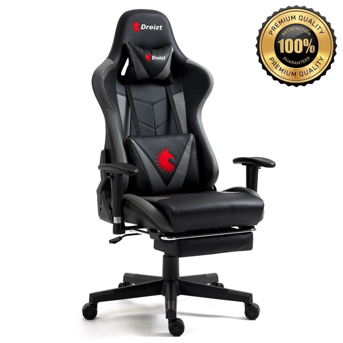 DREIZT - Silla Gamer Dreizt Apolo Series Plomo Pro 180° Alta Calidad Posapies