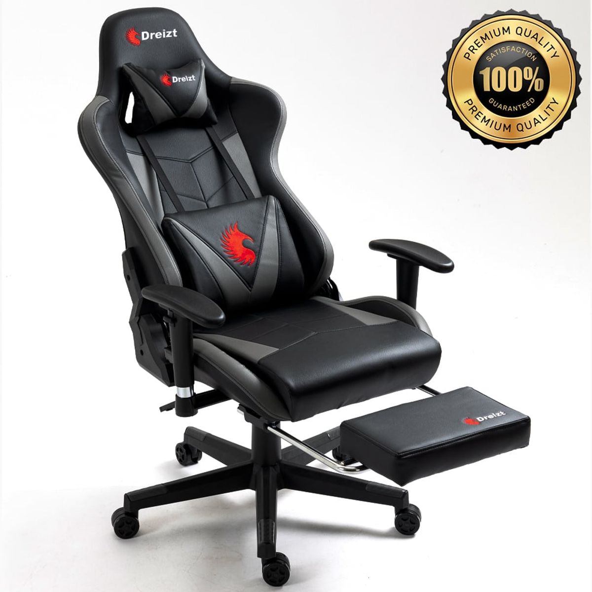 DREIZT - Silla Gamer Dreizt Apolo Series Plomo Pro 180° Alta Calidad Posapies
