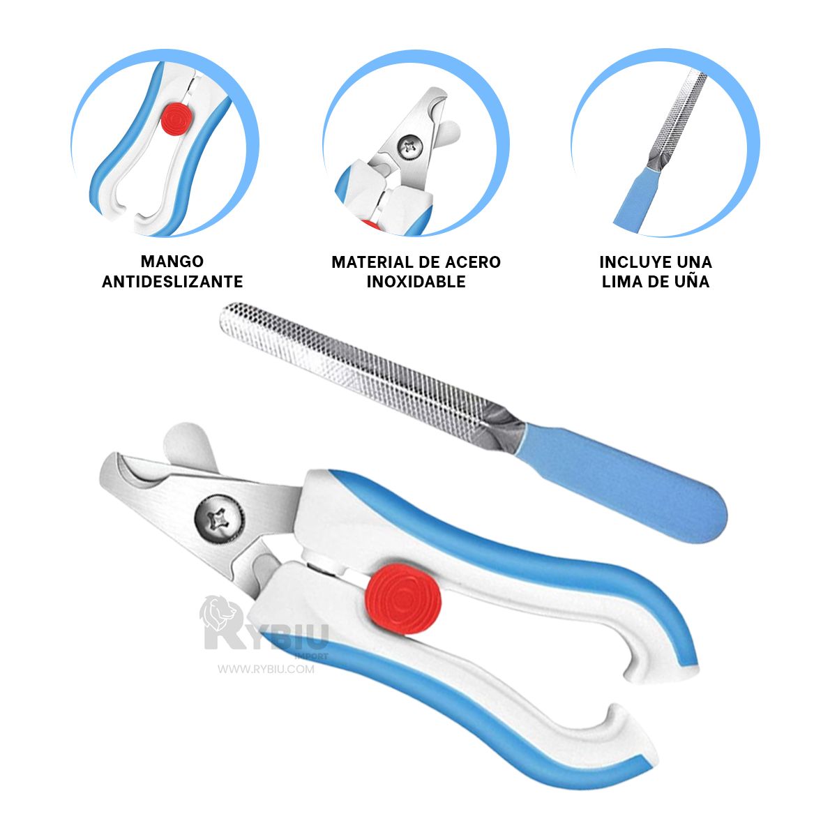 GENERICO - Tijeras con Lima en Color Celeste Y+Ligas de Regalo