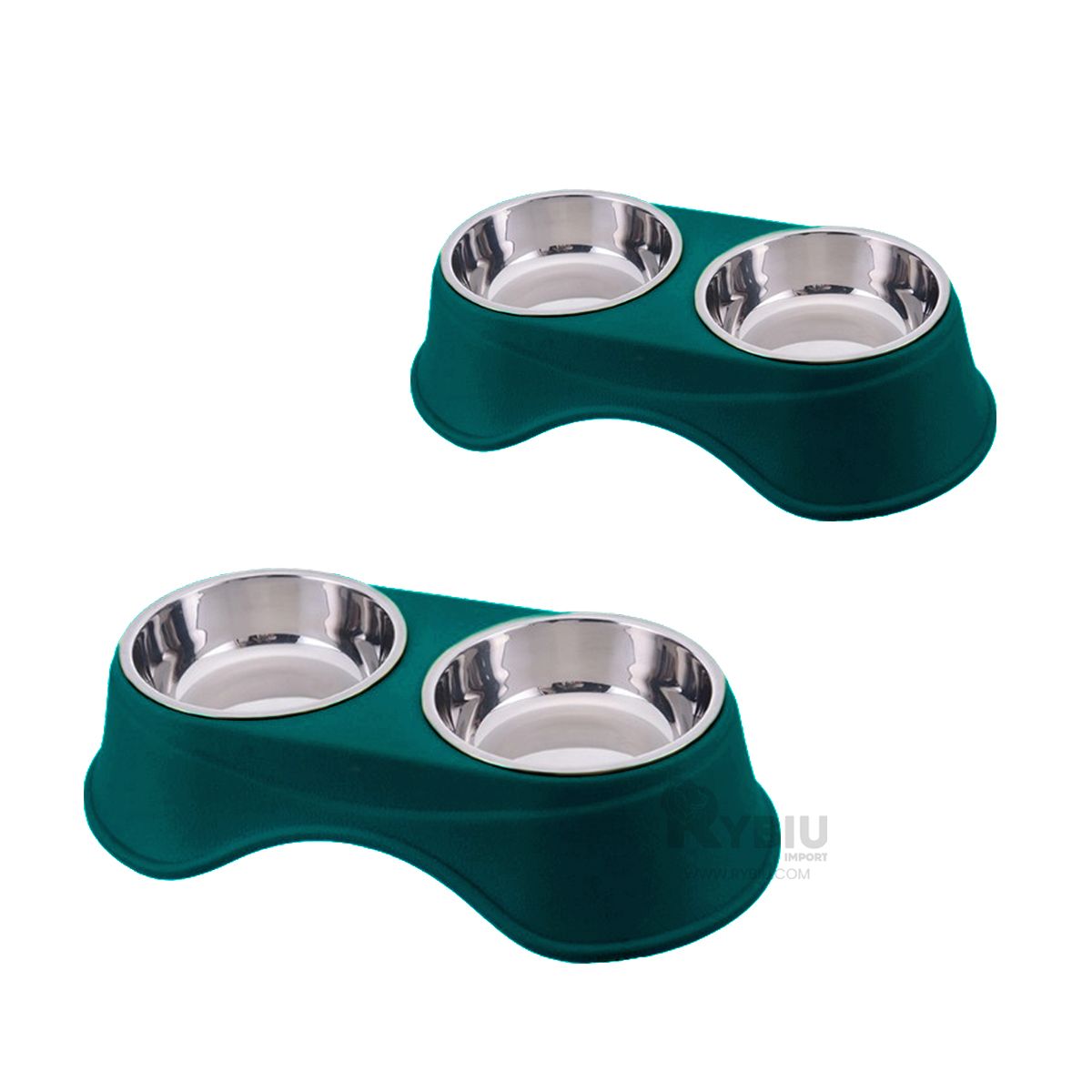 GENERICO - Comedero Doble para Mascotas Verde Oscuro Y+Papel de Regalo