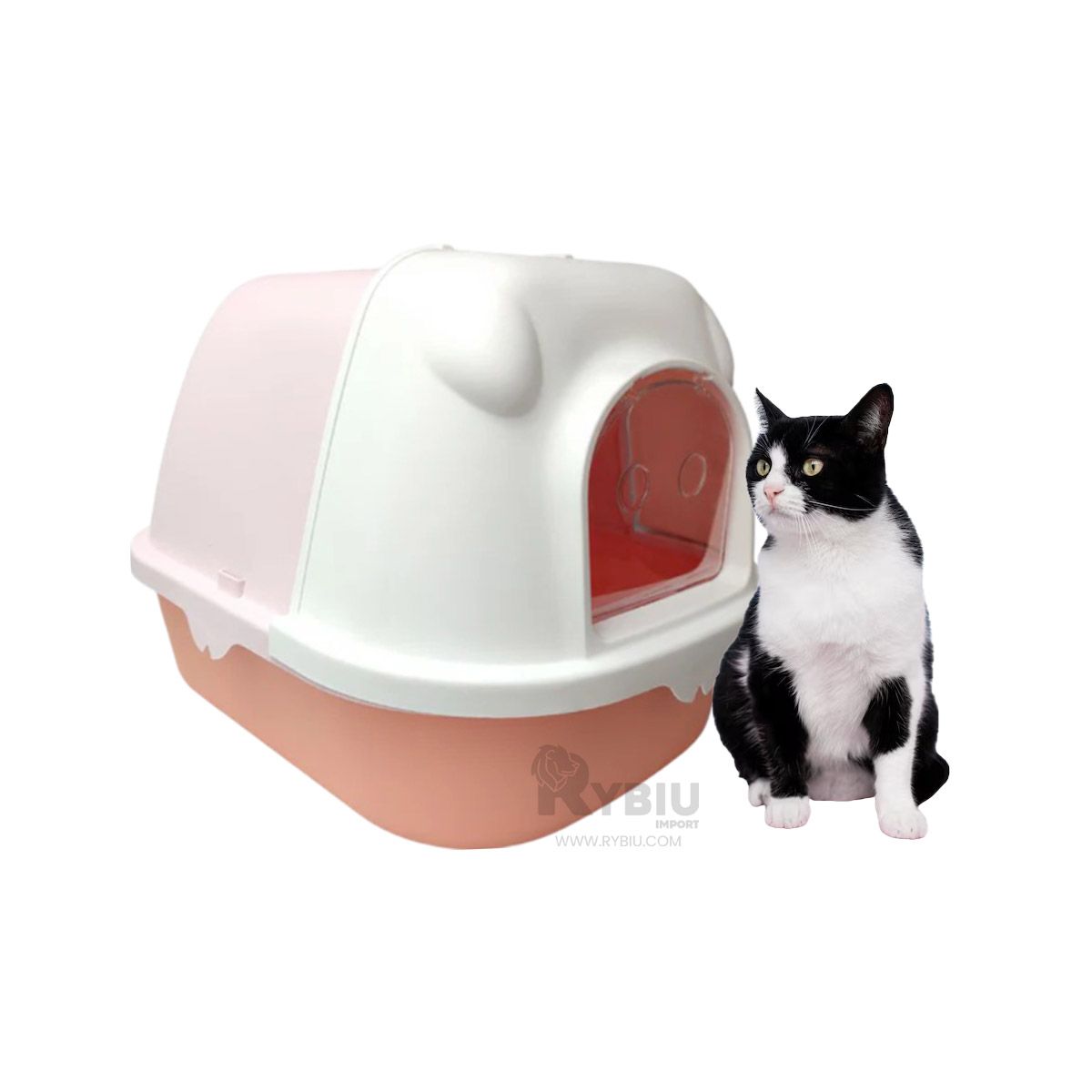 RYBIU IMPORT - Caja para Gatos Cerrado Rosado y Naranja Y+Regalo Stickers