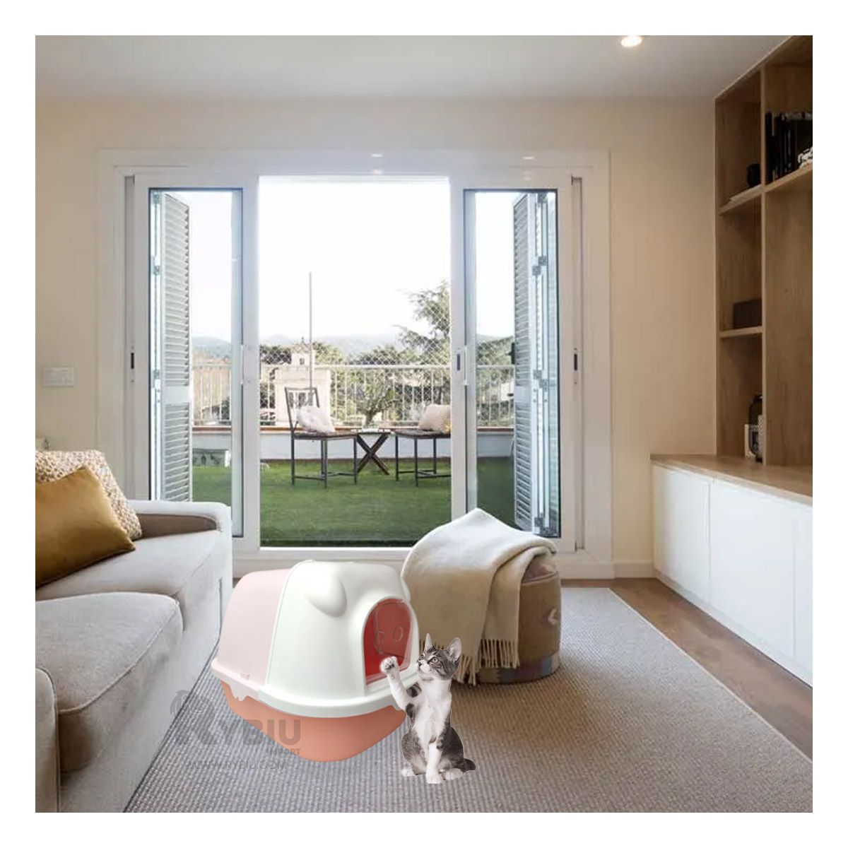 RYBIU IMPORT - Caja para Gatos Cerrado Rosado y Naranja Y+Regalo Stickers