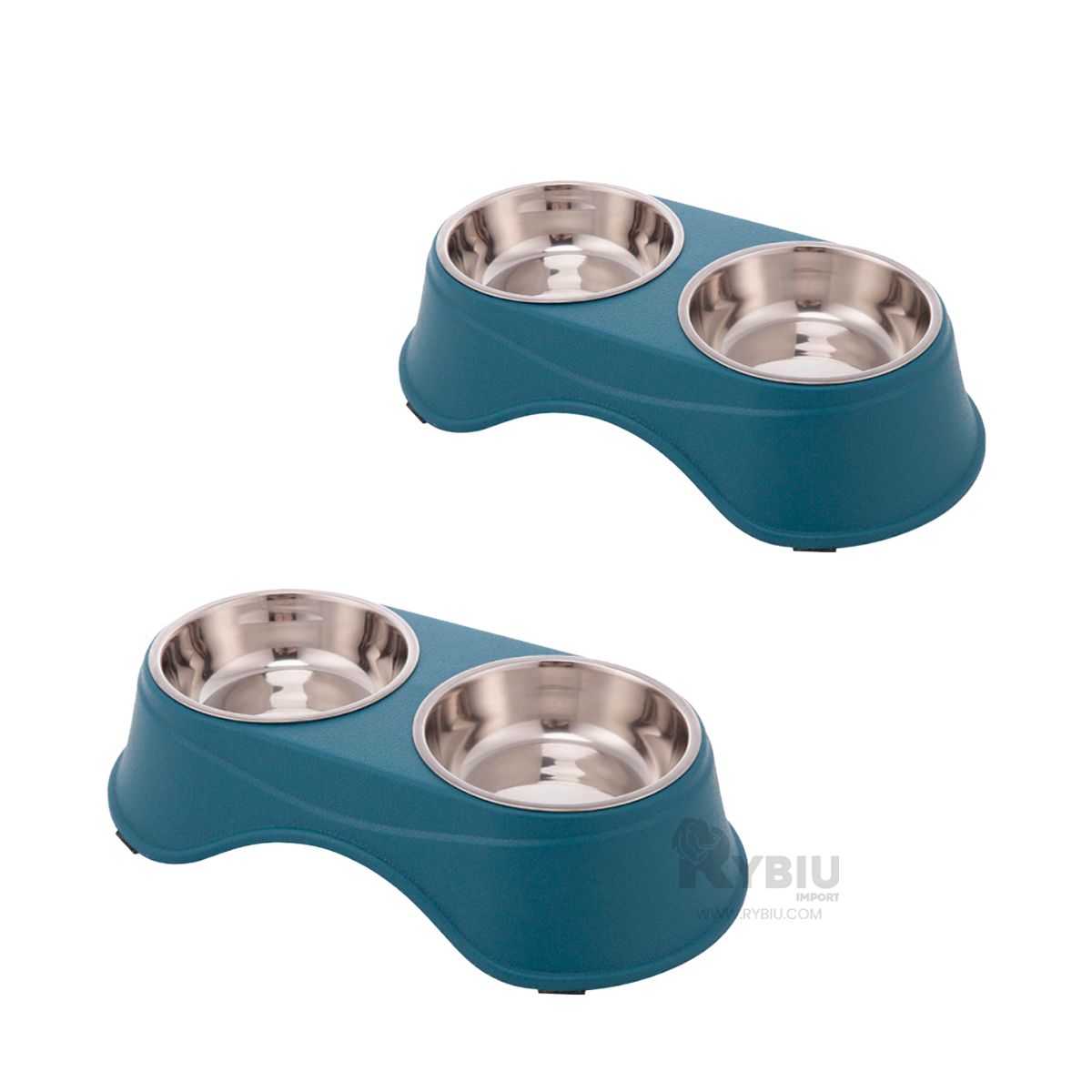 GENERICO - Comedero Doble para Mascotas Azul Oscuro Y+Papel de Regalo