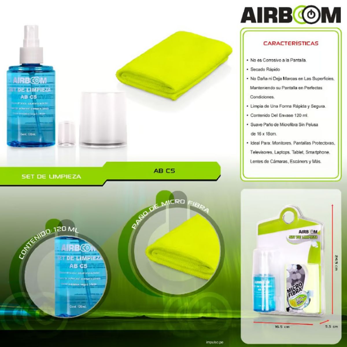 AIRBOOM - Kit Limpieza Airboom Ab C5 Multi Uso Para Laptop Monitores