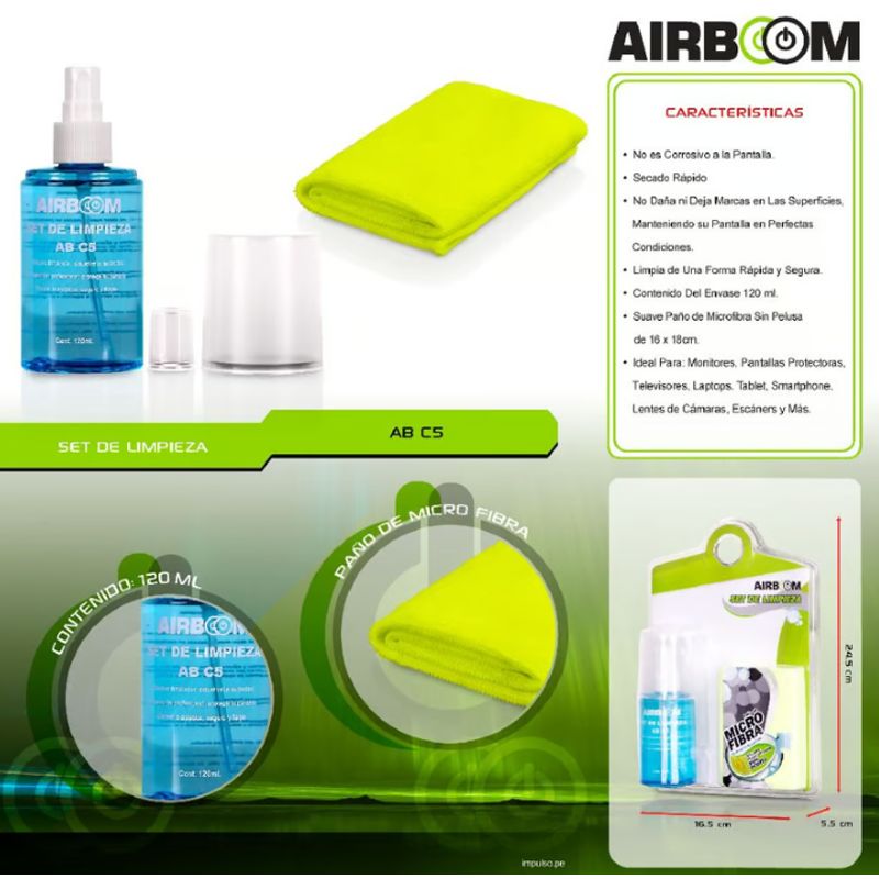AIRBOOM - Kit Limpieza Airboom Ab C5 Multi Uso Para Laptop Monitores