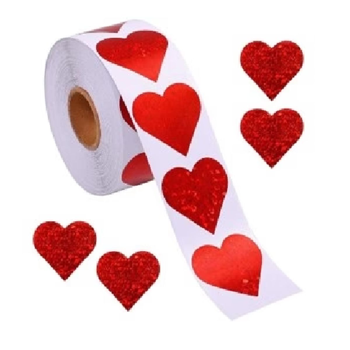 GENERICO - 100 stickers en rollo Corazones Rojos