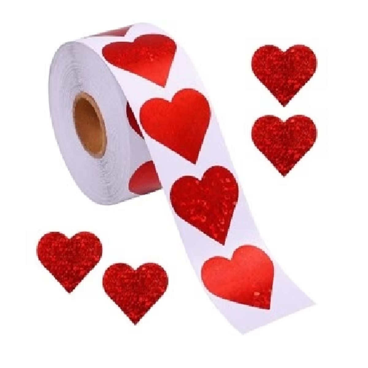 GENERICO - 100 stickers en rollo Corazones Rojos