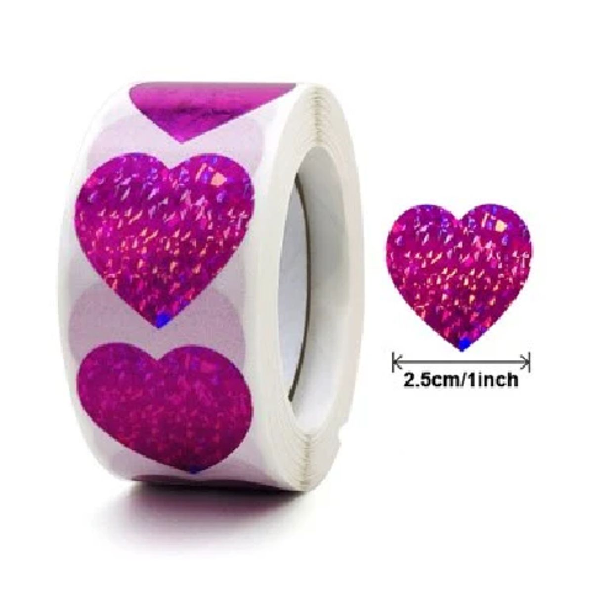 GENERICO - 100 stickers en rollo Corazones Rosas que brillan