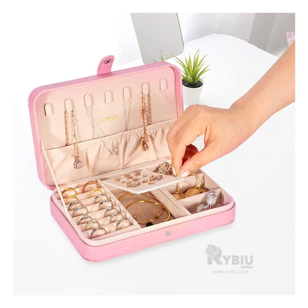 GENERICO - Joyero Clasificador de Cuero en Rosado Y+Regalo Stickers