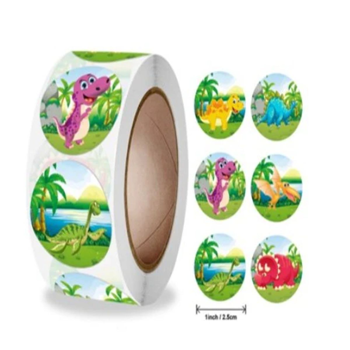 GENERICO - 100 stickers en rollo Dinosaurios 2