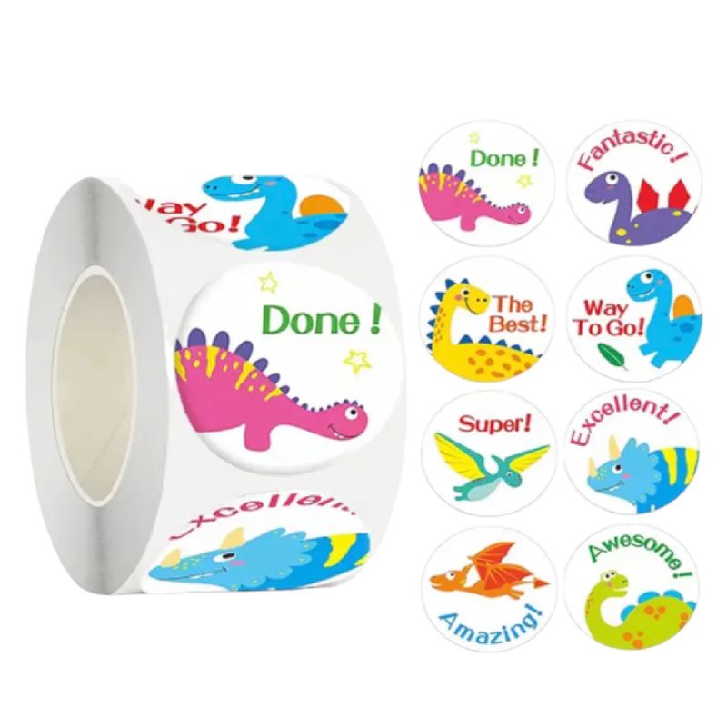 GENERICO - 100 stickers en rollo Dinosaurios 4