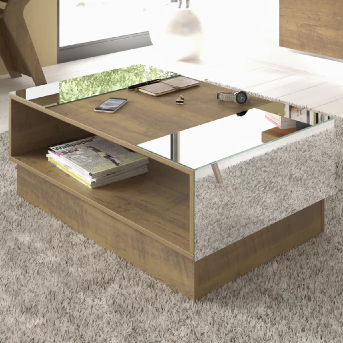 TU MESITA - Mesa de Centro Dember con espejos color Marrón TU MESITA