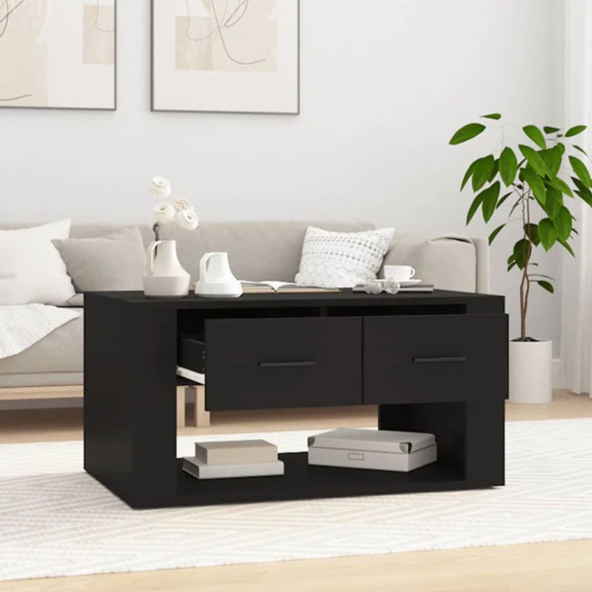 TU MESITA - Mesa de Centro Aroa color Negro 2 cajones TU MESITA